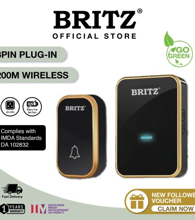 [NO NEED BATTERY] BRITZ Wireless Kinetic Self-Powered Doorbell Door Bell SET [K637AC] [Plug-In] / FREE Adhesive Tape + Screw/ [FAST SHIP OUT 1-2 Working Day]